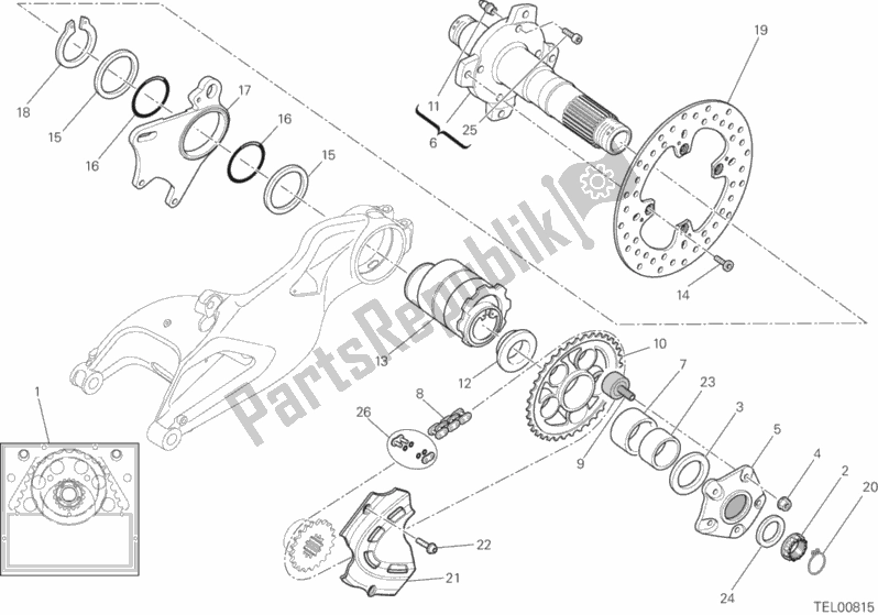 Alle onderdelen voor de Achterwiel As van de Ducati Monster 796-DMT 2014